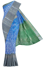 Blue Kanchipuram Silk Saree - 10K to 20K, Ananda blue, BlueDark, Contrast, Jaal Kanchi Kamakshi