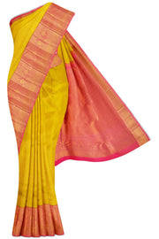 Yellow Kanchipuram Silk Saree - 10K to 20K, Contrast, Dark, Gold zari, Jaal - Kanchi Kamakshi Silks
