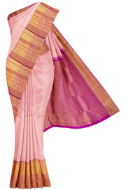 Peach Kanchipuram Silk Saree - 30K to 40K, Contrast, Gold zari, Jaal, Kanchipuram - Kanchi Kamakshi