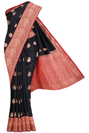 Black Banaras Silk Saree - 10K to 20K, Banaras, Black, Butta, Contrast - Kanchi Kamakshi Silks
