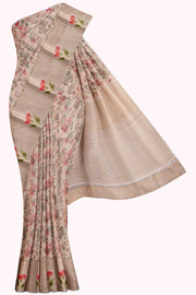 Sandal Linen Silk Saree - Below 5K, Festive, Gold zari, Hand Painted, Hi Fancy Kanchi Kamakshi Silks