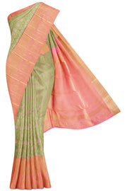 Pista Green Dharmavaram Silk Saree - 10K to 20K, Butta, Contrast, Dark, Dharmavaram - Kanchi