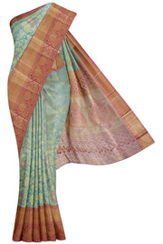 Sea Green Kanchipuram Tissue Silk Saree - 10K to 20K, Contrast, Gold zari, Jaal, Kanchipuram -
