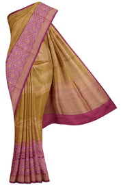 Mustard Banaras Kora Silk Saree - 10K to 20K, Banaras, Contrast, Dark, Gold zari - Kanchi Kamakshi