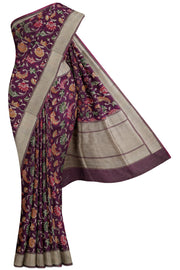 Purple Banaras Katan Silk Saree - Banaras Katan, Butta, Dark, Gold zari, Hi Fancy - Kanchi Kamakshi