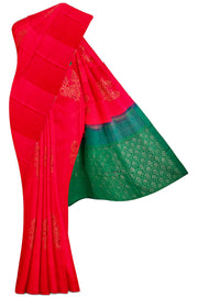 Red Soft Silk Saree - 5K to 10K, Border Less, Copper zari, Dark, Festive - Kanchi Kamakshi Silks