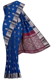 Peacock Blue Salem Silk Saree - Below 5K, Butta, Dark, Festive, Kanchi Kamakshi Silks - Kanchi 