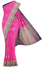 Pink Banaras Katan Saree - 10K to 20K, Banaras Katan, Butta, Contrast, Dark - Kanchi Kamakshi Silks