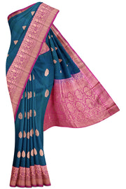 Blue Banaras Silk Saree - 10K to 20K, Banaras, Blue, Butta, Contrast - Kanchi Kamakshi Silks