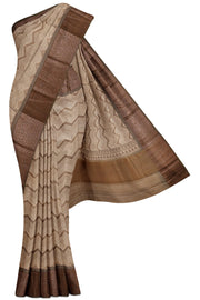 Sandal Chanderi Silk Cotton Saree - All Over, Antique zari, Below 5K, Board room, Chanderi - Kanchi