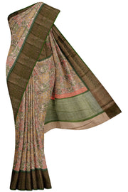 Green Chanderi Silk Cotton Saree - Antique zari, Below 5K, Board room, Chanderi, Contrast - Kanchi