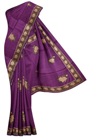 Purple Banaras Tussar Saree - 5K to 10K, Banaras Tussar, Butta, Dark, Embroidery - Kanchi Kamakshi 