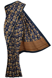 Navy Blue Pure Silk Saree - Below 5K, Contrast, Dark, Hi Fancy, Motifs - Kanchi Kamakshi Silks