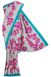 Off-white Pure Silk Saree - Below 5K, Board room, Contrast, Jaal, New Arrivals - Kanchi Kamakshi 