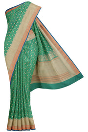 Green Banaras Katan Silk Saree - 10K to 20K, Banaras Katan, Butta, Dark, Gold zari - Kanchi Kamakshi