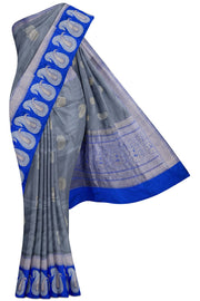 Grey Banaras Katan Silk Saree - 10K to 20K, Banaras Katan, Butta, Contrast, Gold zari - Kanchi