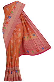 Peach Banaras Katan Silk Saree - 10K to 20K, Banaras Katan, Butta, Contrast, Gold zari - Kanchi