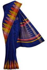 Blue Bhagalpur Silk Saree - Below 5K, Bhagalpur, Blue, Contrast, Dark - Kanchi Kamakshi Silks
