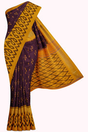 Brown Ikat Silk Saree - 5K to 10K, Brown, Butta, Contrast, Dark - Kanchi Kamakshi Silks