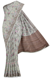 Pista Green Tussar Silk Saree - 5K to 10K, Antique zari, Digital Print, Hi Fancy, Jaal - Kanchi 