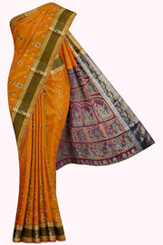 Orange Baluchari Silk Saree - 10K to 20K, Baluchari, Contrast, Dark, Exclusive - Kanchi Kamakshi 