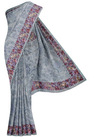 Sea Blue Organza Silk Saree - 5K to 10K, Floral, Hi Fancy, Jaal, Light - Kanchi Kamakshi Silks
