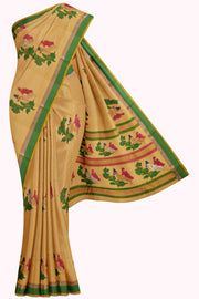 Yellow Kota Doria Silk Saree - 10K to 20K, Contrast, Dark, Festive, Floral - Kanchi Kamakshi Silks