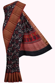 Black Banaras Munga Silk Saree - 5K to 10K, Banaras Munga, Black, Contrast, Dark - Kanchi Kamakshi 