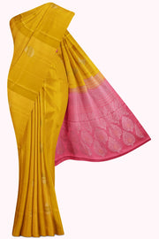 Yellow Soft Silk Saree - 10K to 20K, Border Less, Butta, Copper zari, Dark - Kanchi Kamakshi Silks