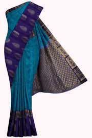 Blue Soft Silk Saree - 5K to 10K, Blue, Butta, Contrast, Dark - Kanchi Kamakshi Silks