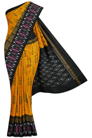 Yellow Ikat Silk Saree - 5K to 10K, Contrast, Dark, Gold zari, Ikat - Kanchi Kamakshi Silks