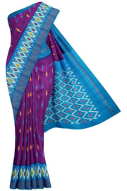 Violet Ikat Silk Saree - 5K to 10K, Contrast, Dark, Gold zari, Ikat - Kanchi Kamakshi Silks