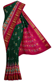Green Ikat Silk Saree - 10K to 20K, Butta, Contrast, Dark, Double ikat - Kanchi Kamakshi Silks