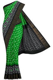 Green Ikat Silk Saree - 5K to 10K, Butta, Contrast, Festive, Gold zari - Kanchi Kamakshi Silks