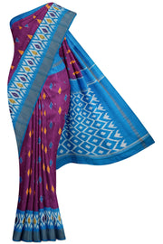 Purple Ikat Silk Saree - 5K to 10K, Butta, Contrast, Dark, Festive - Kanchi Kamakshi Silks