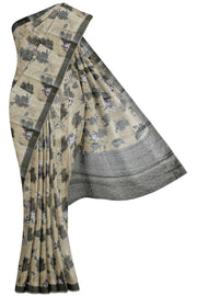 Beige Tussar Silk Saree - 5K to 10K, Antique zari, Beige, Digital Print, Hi Fancy - Kanchi Kamakshi 